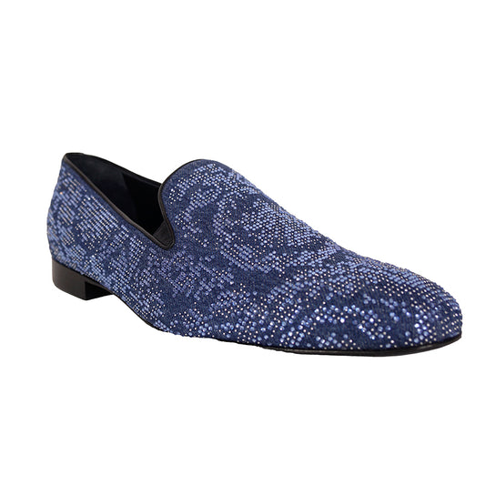 44 US 11 NEW $1175 VERSACE Men's Blue Denim BAROCCO CRYSTALS SMOKING LOAFERS NIB