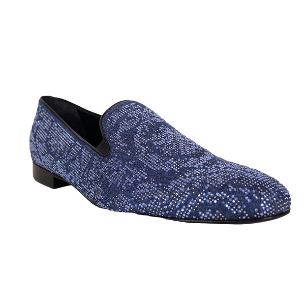 44 US 11 NEW $1175 VERSACE Men's Blue Denim BAROCCO CRYSTALS SMOKING LOAFERS NIB