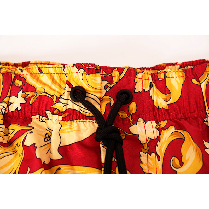 6 US XL NEW $500 VERSACE Men's Red Gold/Yellow BAROCCO FLORAL PRINT SWIM SHORTS