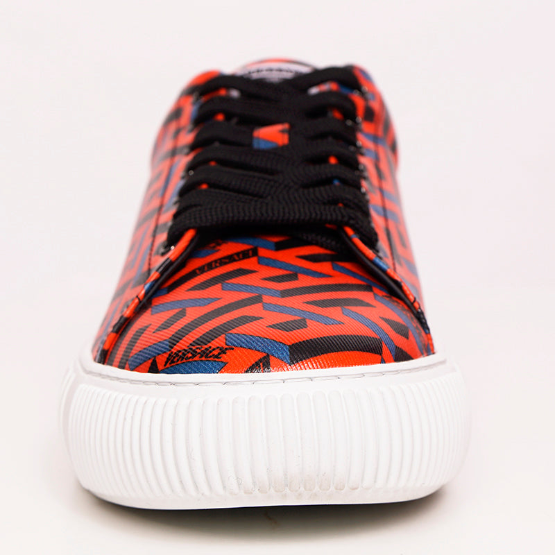 43 US 10 NEW $650 VERSACE Men's Orange LA GRECA UNDER GLASS Low-top SNEAKERS NIB