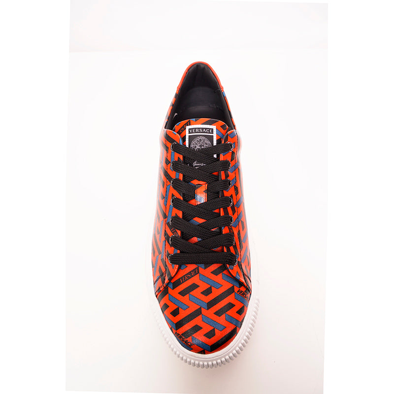43 US 10 NEW $650 VERSACE Men's Orange LA GRECA UNDER GLASS Low-top SNEAKERS NIB