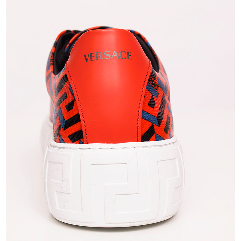 43 US 10 NEW $650 VERSACE Men's Orange LA GRECA UNDER GLASS Low-top SNEAKERS NIB