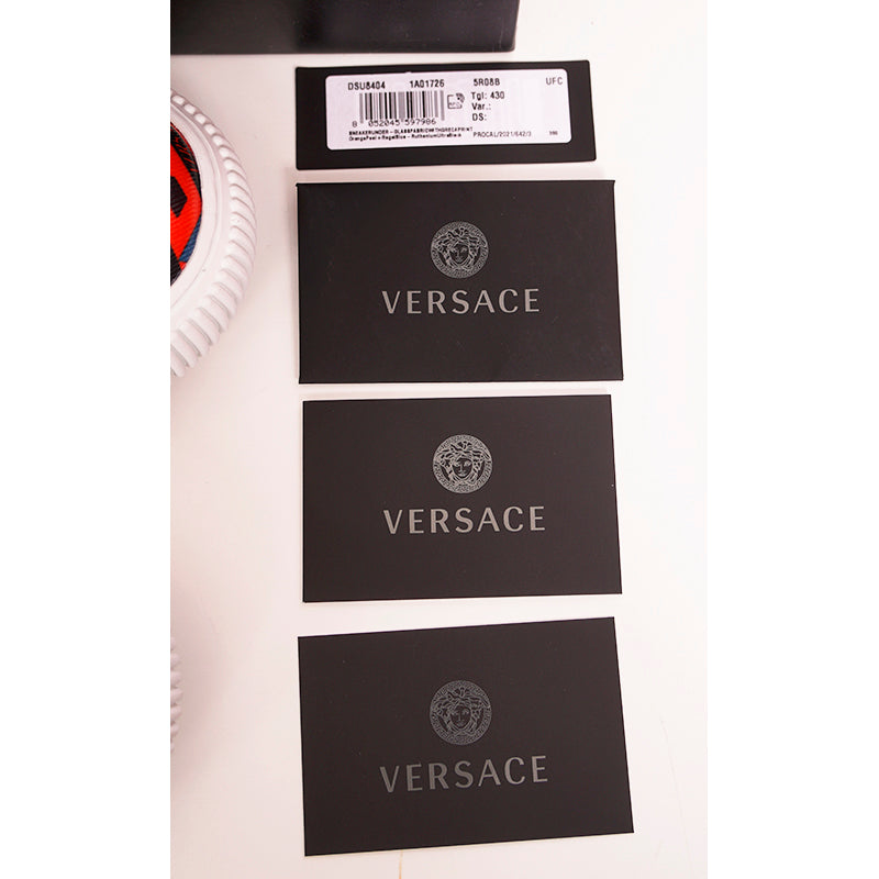 43 US 10 NEW $650 VERSACE Men's Orange LA GRECA UNDER GLASS Low-top SNEAKERS NIB
