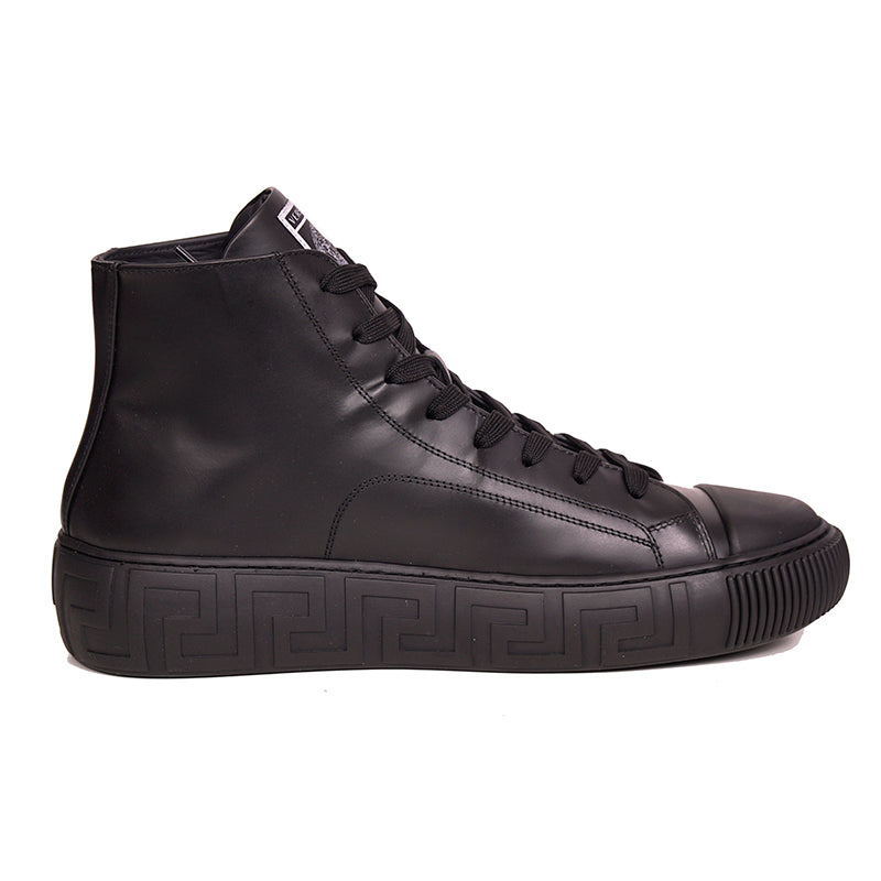 43 US 10 NEW $850 VERSACE Men Black Leather SMILEY MEDUSA LOGO High-top SNEAKERS