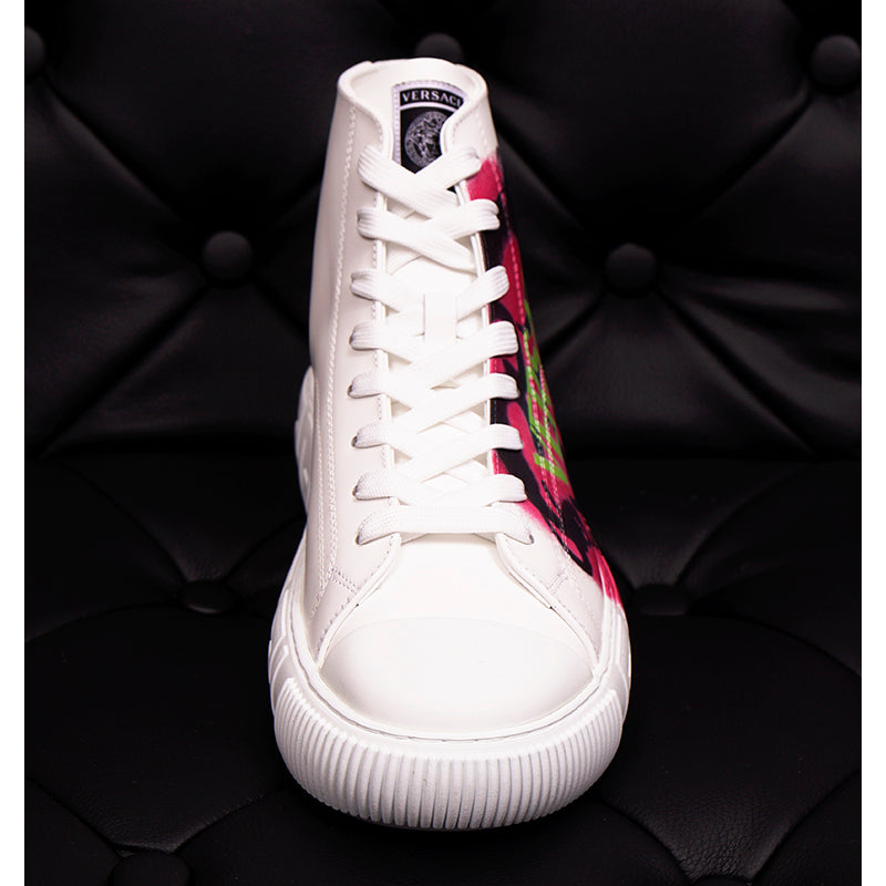 42 & 47 NEW $850 VERSACE Men White Leather SMILEY MEDUSA LOGO High-top SNEAKERS