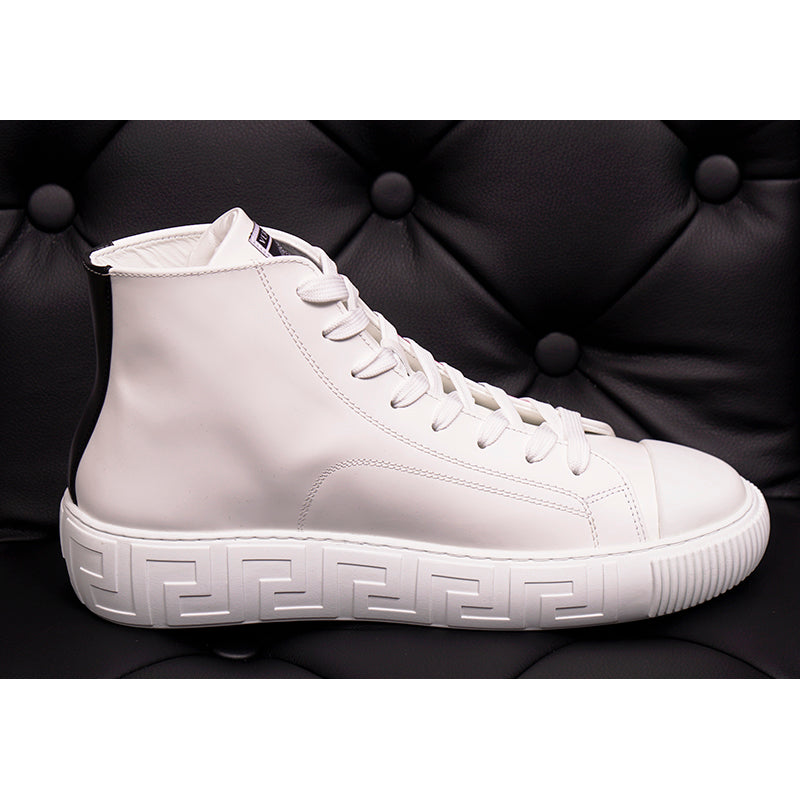 42 & 47 NEW $850 VERSACE Men White Leather SMILEY MEDUSA LOGO High-top SNEAKERS