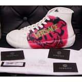 42 & 47 NEW $850 VERSACE Men White Leather SMILEY MEDUSA LOGO High-top SNEAKERS