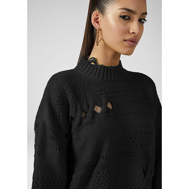 44 NEW $1250 VERSACE Womans RUNWAY Black 100% Wool RAW EDGE RIPPED Edgy SWEATER