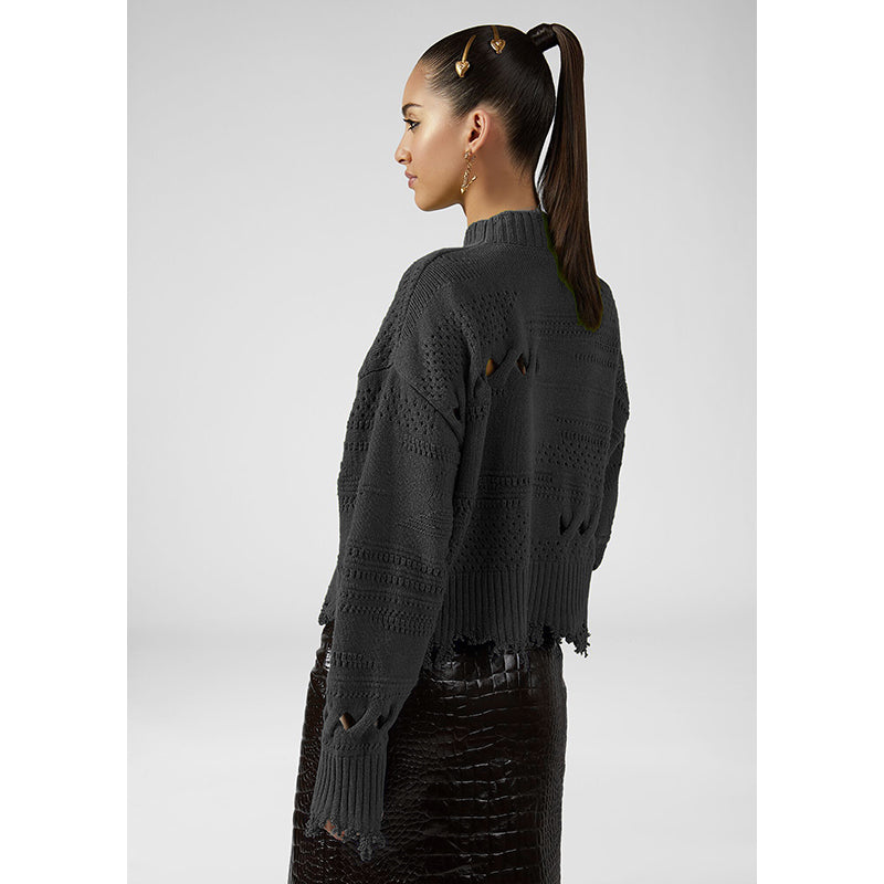 44 NEW $1250 VERSACE Womans RUNWAY Black 100% Wool RAW EDGE RIPPED Edgy SWEATER