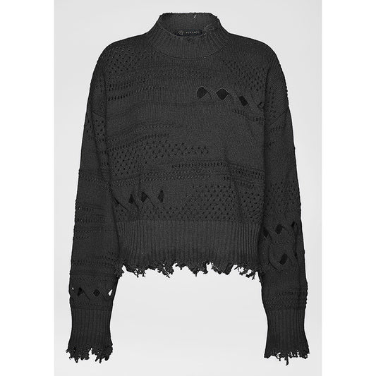 44 NEW $1250 VERSACE Womans RUNWAY Black 100% Wool RAW EDGE RIPPED Edgy SWEATER