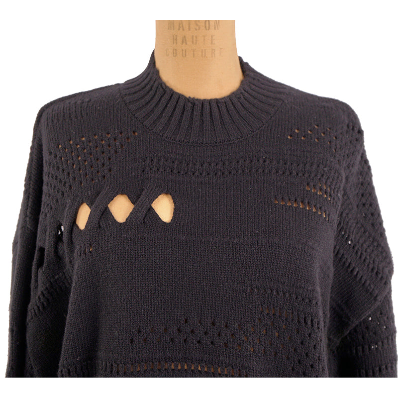 44 NEW $1250 VERSACE Womans RUNWAY Black 100% Wool RAW EDGE RIPPED Edgy SWEATER