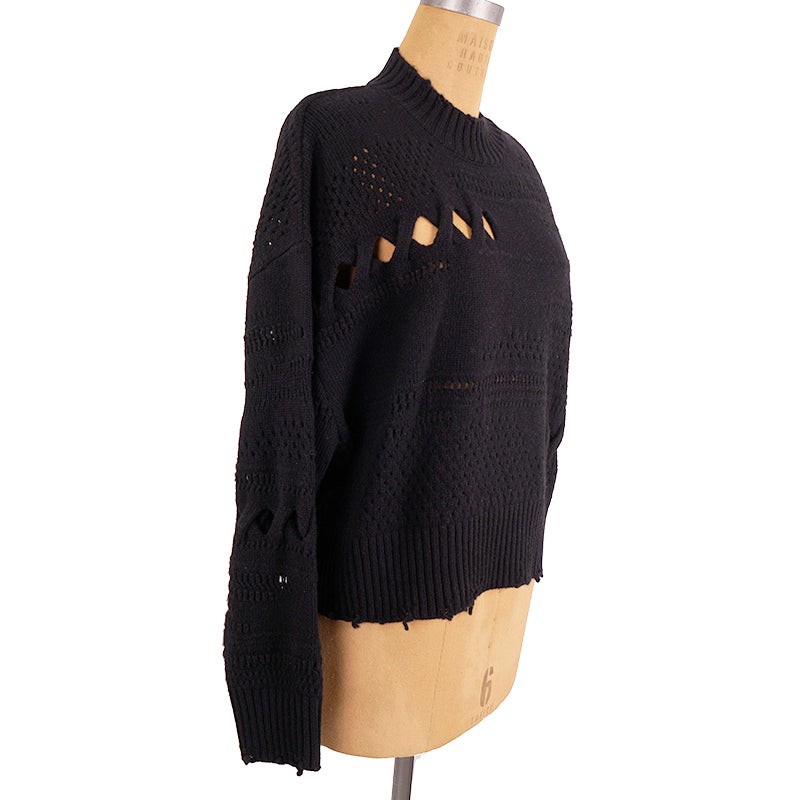 44 NEW $1250 VERSACE Womans RUNWAY Black 100% Wool RAW EDGE RIPPED Edgy SWEATER