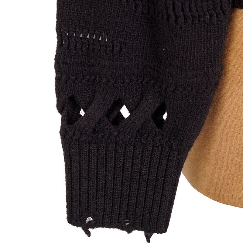 44 NEW $1250 VERSACE Womans RUNWAY Black 100% Wool RAW EDGE RIPPED Edgy SWEATER