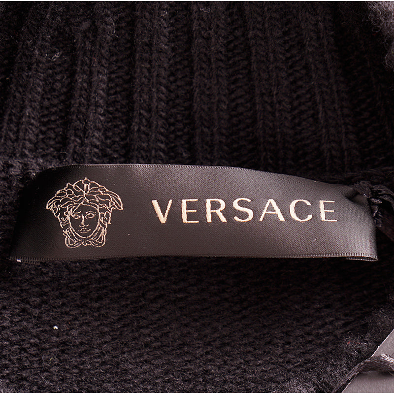 44 NEW $1250 VERSACE Womans RUNWAY Black 100% Wool RAW EDGE RIPPED Edgy SWEATER