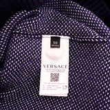 52 NEW $1,050 VERSACE Men's Navy Blue VARSITY V LOGO Fine Knit Cotton SWEATER