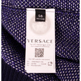 52 NEW $1,050 VERSACE Men's Navy Blue VARSITY V LOGO Fine Knit Cotton SWEATER