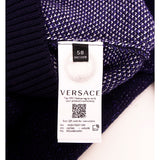 52 NEW $1,050 VERSACE Men's Navy Blue VARSITY V LOGO Fine Knit Cotton SWEATER