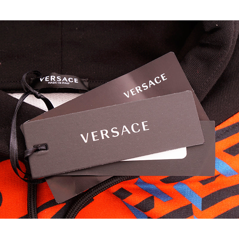 42 NEW $1175 VERSACE Woman's Orange Blue LA GRECA LOGO Cotton CROPPED SWEATSHIRT