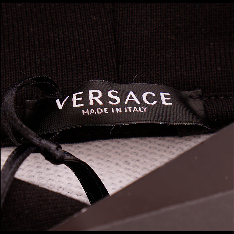 42 NEW $1175 VERSACE Woman's Orange Blue LA GRECA LOGO Cotton CROPPED SWEATSHIRT