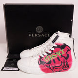 sz 38.5 NEW $795 VERSACE White PINK SMILEY MEDUSA LOGO Leather High Top SNEAKERS