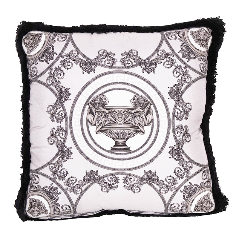 NEW $450 VERSACE Silver Gray Silk LION MEDUSA Baroque Double-Sided 17.5" PILLOW