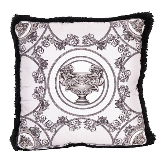 NEW $450 VERSACE Silver Gray Silk LION MEDUSA Baroque Double-Sided 17.5" PILLOW