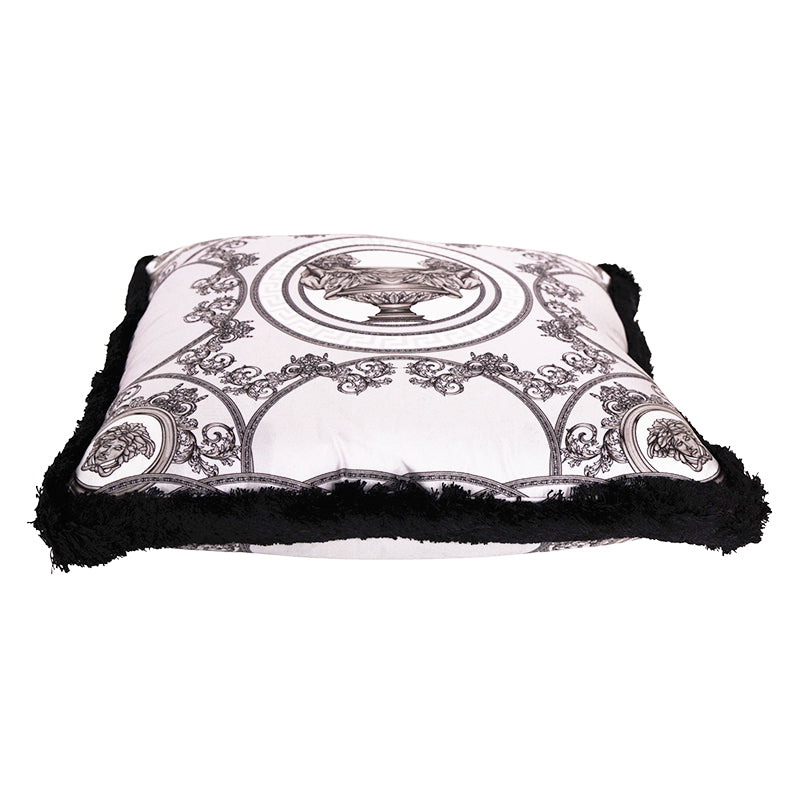 NEW $450 VERSACE Silver Gray Silk LION MEDUSA Baroque Double-Sided 17.5" PILLOW