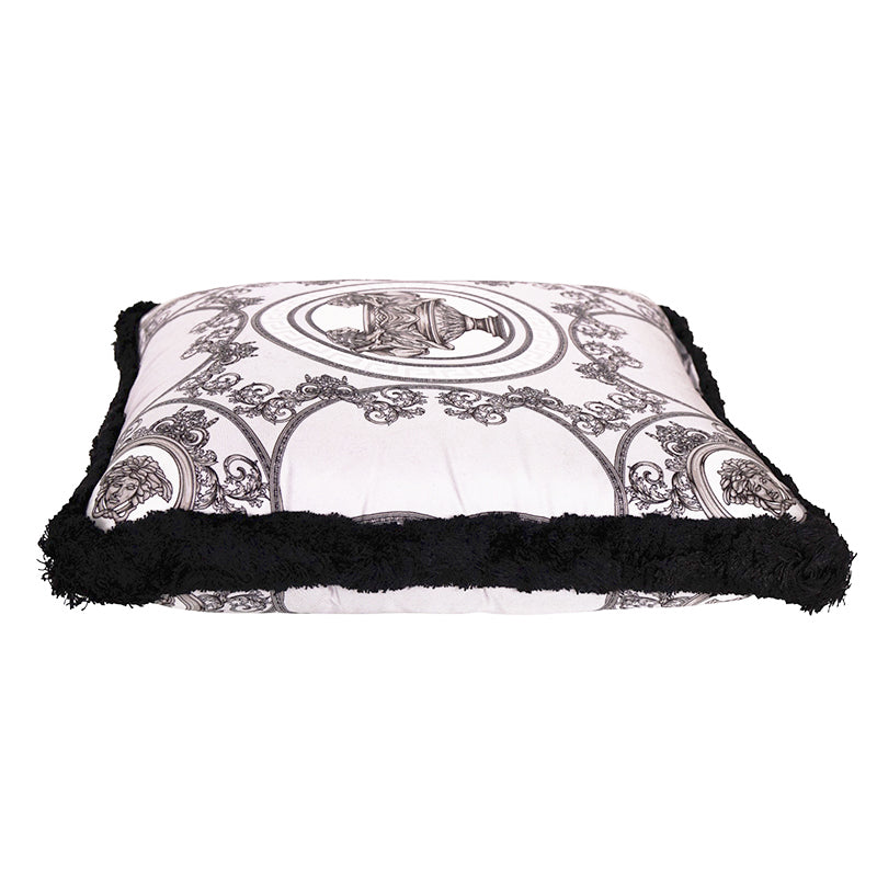 NEW $450 VERSACE Silver Gray Silk LION MEDUSA Baroque Double-Sided 17.5" PILLOW