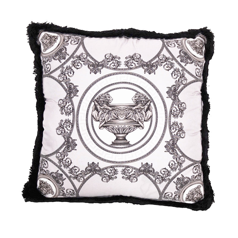 NEW $450 VERSACE Silver Gray Silk LION MEDUSA Baroque Double-Sided 17.5" PILLOW