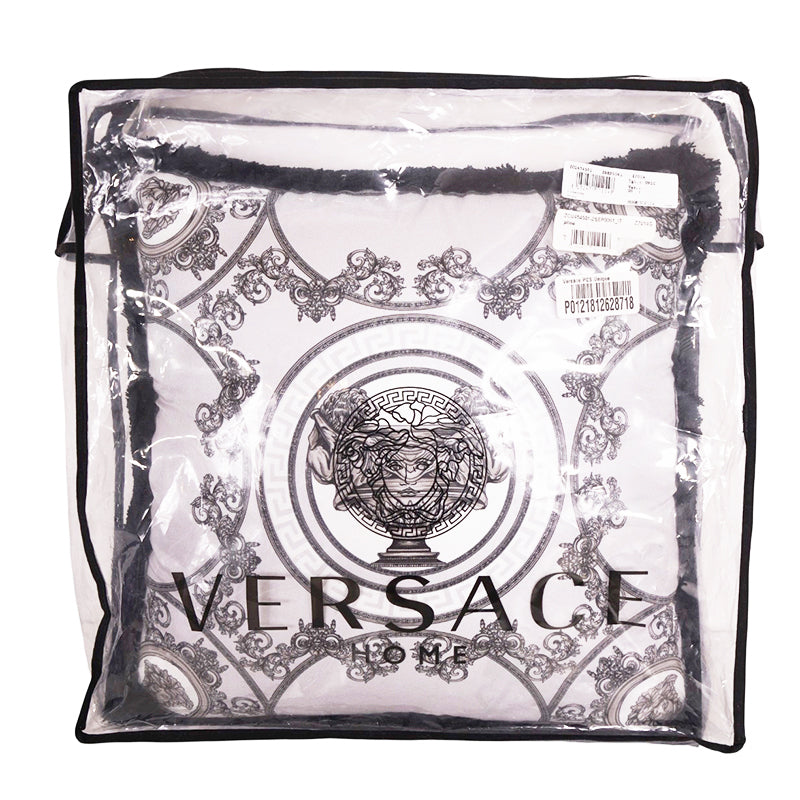 NEW $450 VERSACE Silver Gray Silk LION MEDUSA Baroque Double-Sided 17.5" PILLOW