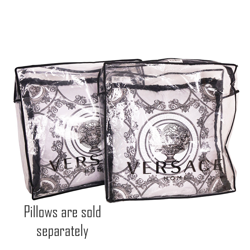 NEW $450 VERSACE Silver Gray Silk LION MEDUSA Baroque Double-Sided 17.5" PILLOW