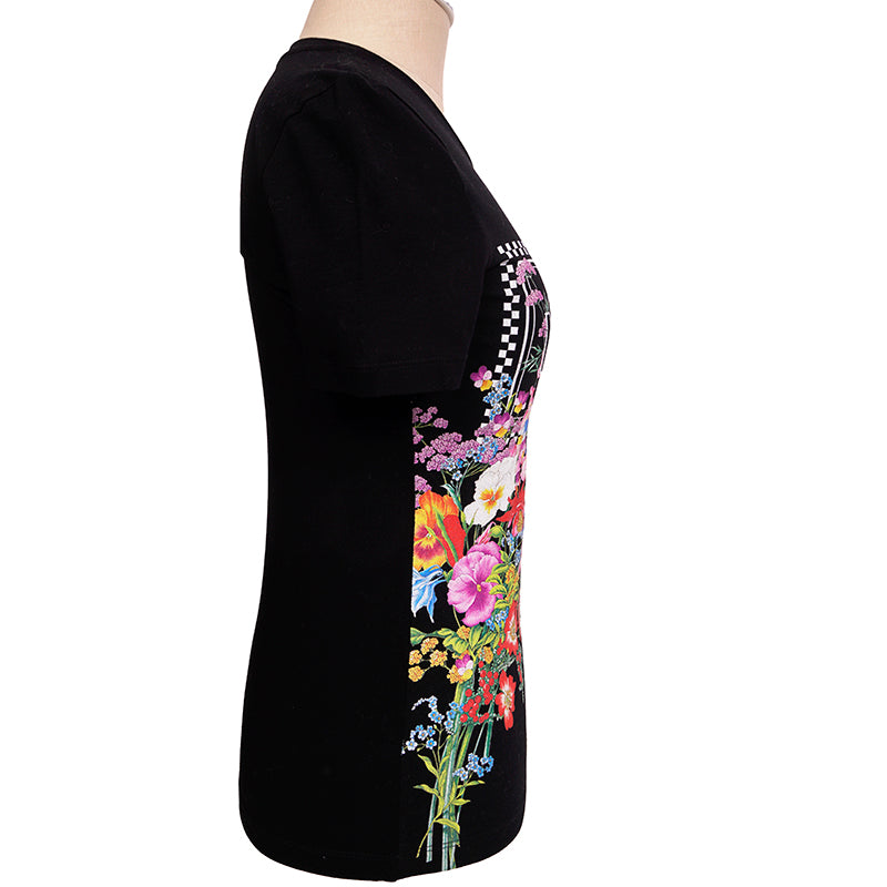 38 NEW $650 VERSACE Black LOGO IN BLOOM Jersey Stretch FITTED T-Shirt TEE TOP XS