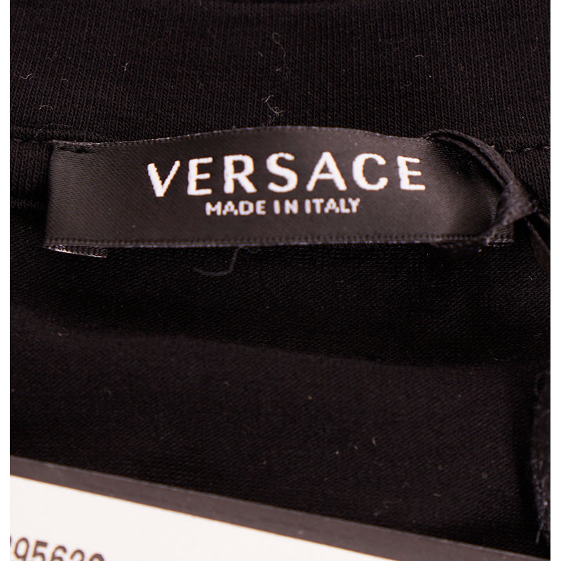38 NEW $650 VERSACE Black LOGO IN BLOOM Jersey Stretch FITTED T-Shirt TEE TOP XS