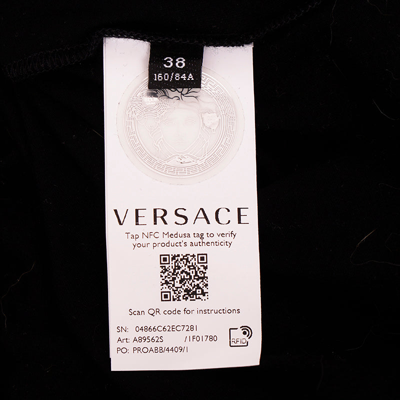 38 NEW $650 VERSACE Black LOGO IN BLOOM Jersey Stretch FITTED T-Shirt TEE TOP XS