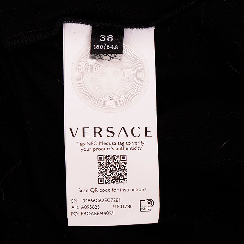 38/40 NEW $650 VERSACE Black LOGO IN BLOOM Jersey Stretch FITTED T-Shirt TEE TOP XS