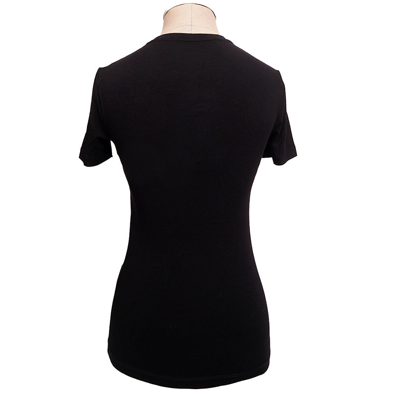 38 NEW $725 VERSACE Black LOGO RAINBOW MEDUSA CRYSTAL Fitted T-SHIRT TOP TEE