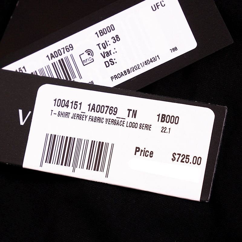 38 NEW $725 VERSACE Black LOGO RAINBOW MEDUSA CRYSTAL Fitted T-SHIRT TOP TEE