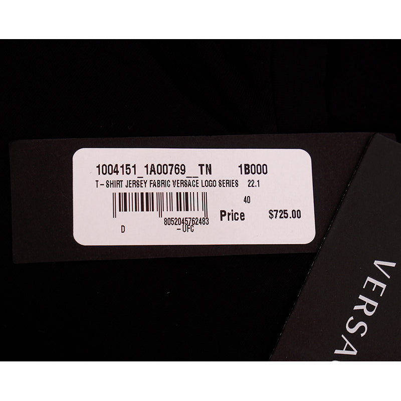 38 NEW $725 VERSACE Black LOGO RAINBOW MEDUSA CRYSTAL Fitted T-SHIRT TOP TEE