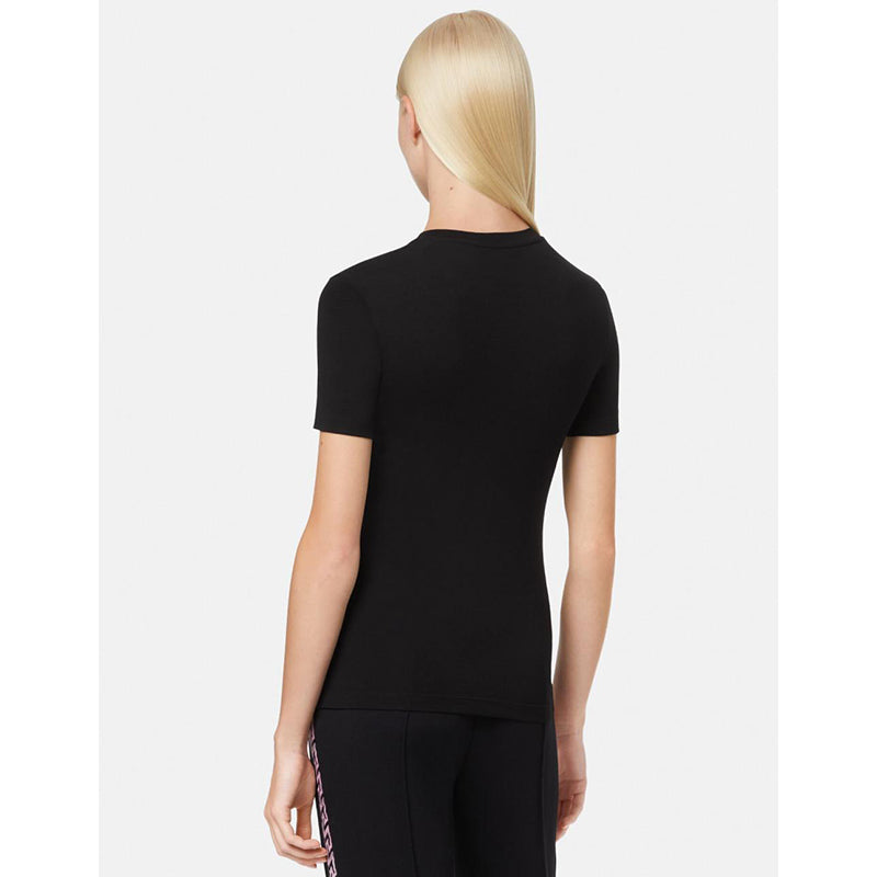 38 NEW $725 VERSACE Black LOGO RAINBOW MEDUSA CRYSTAL Fitted T-SHIRT TOP TEE