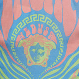 38/40/42 NEW $1125 VERSACE Blue Medusa Logo Music Long Sleeve BODYSUIT BLOUSE TOP