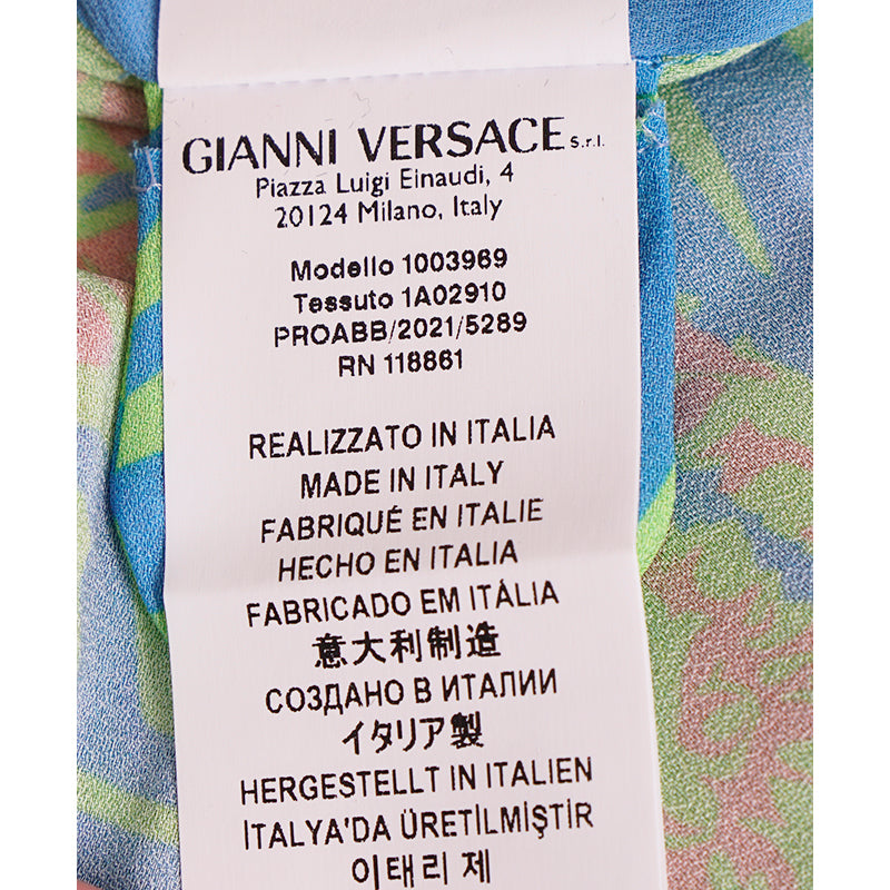 38 NEW $1125 VERSACE Blue Medusa Logo Music Long Sleeve BODYSUIT BLOUSE TOP