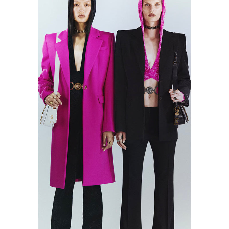 sz 38 NEW $1,625 VERSACE RUNWAY Pink Velvet Jersey WRAP AROUND MEDUSA Hoodie TOP