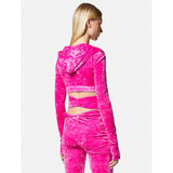 sz 38 NEW $1,625 VERSACE RUNWAY Pink Velvet Jersey WRAP AROUND MEDUSA Hoodie TOP