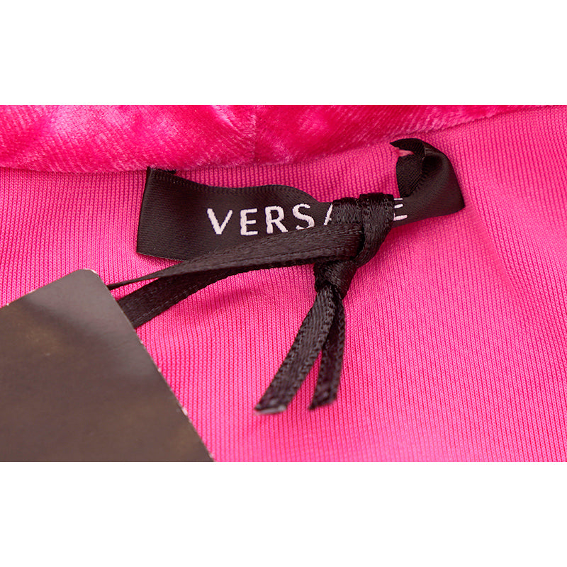 sz 38 NEW $1,625 VERSACE RUNWAY Pink Velvet Jersey WRAP AROUND MEDUSA Hoodie TOP