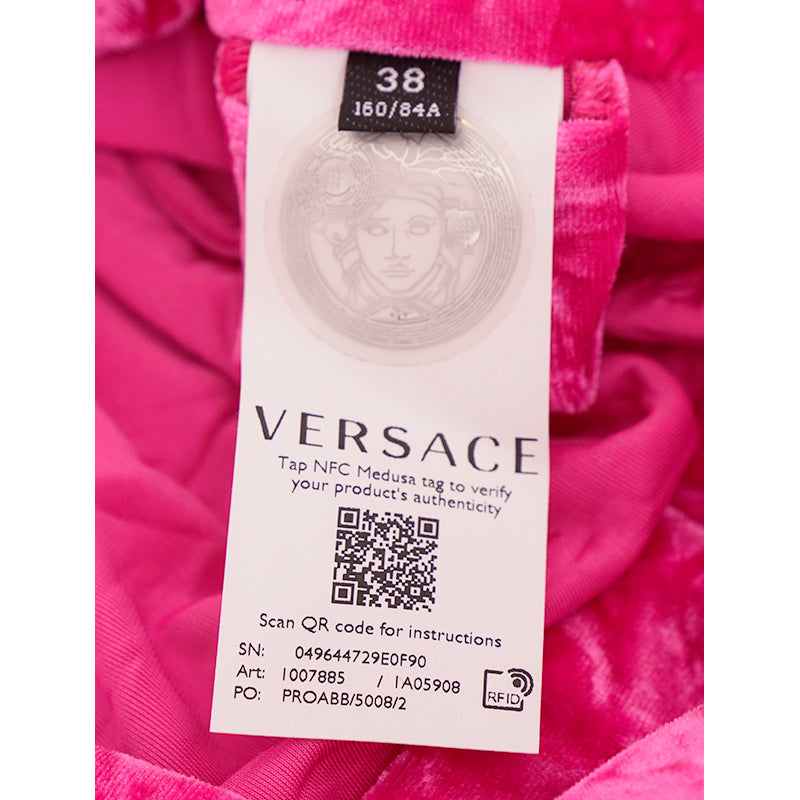 sz 38 NEW $1,625 VERSACE RUNWAY Pink Velvet Jersey WRAP AROUND MEDUSA Hoodie TOP