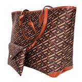 NEW $995 VERSACE Caramel LA GRECA Signature MEDIUM Open Top TOTE BAG w/ POUCH