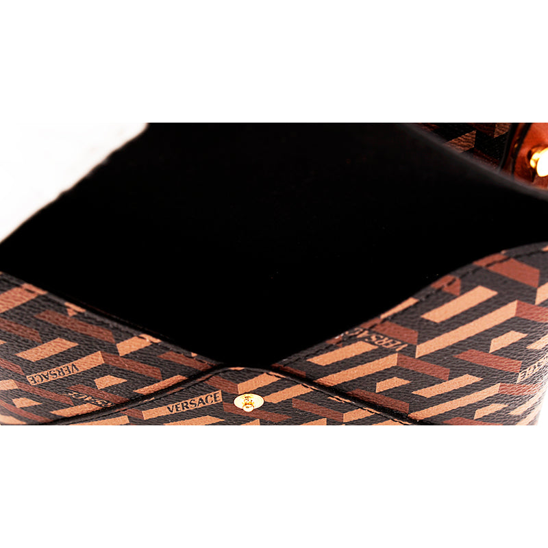 NEW $995 VERSACE Caramel LA GRECA Signature MEDIUM Open Top TOTE BAG w/ POUCH
