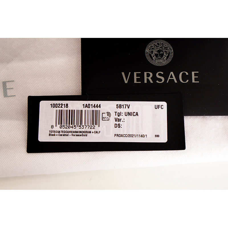 NEW $995 VERSACE Caramel LA GRECA Signature MEDIUM Open Top TOTE BAG w/ POUCH