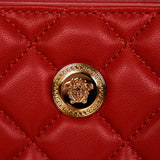 NEW $625 VERSACE Red Leather Quilted GOLD MEDUSA Zip Pouch BI-FOLD Snap WALLET