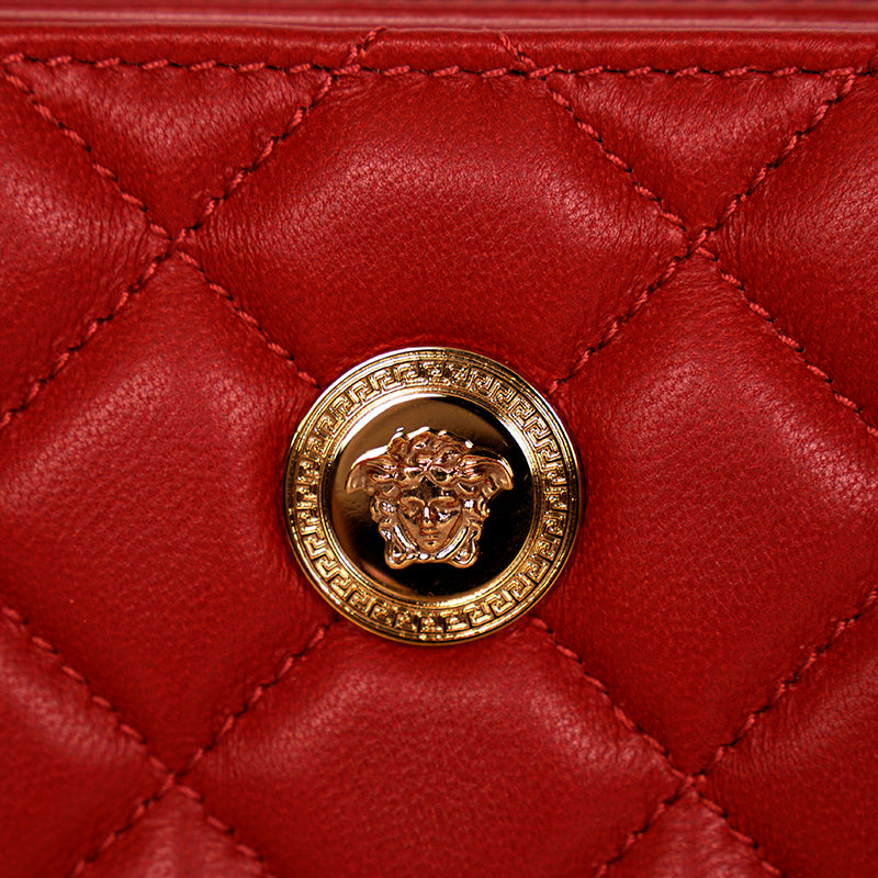 NEW $625 VERSACE Red Leather Quilted GOLD MEDUSA Zip Pouch BI-FOLD Snap WALLET